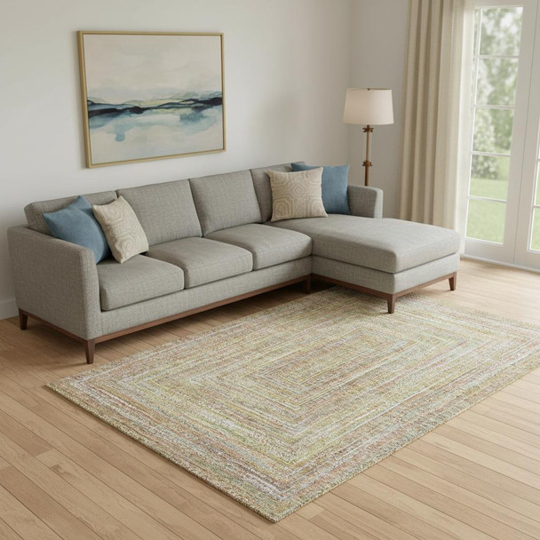 9' X 12' Tan And Beige Geometric Washable Area Rug With UV Protection