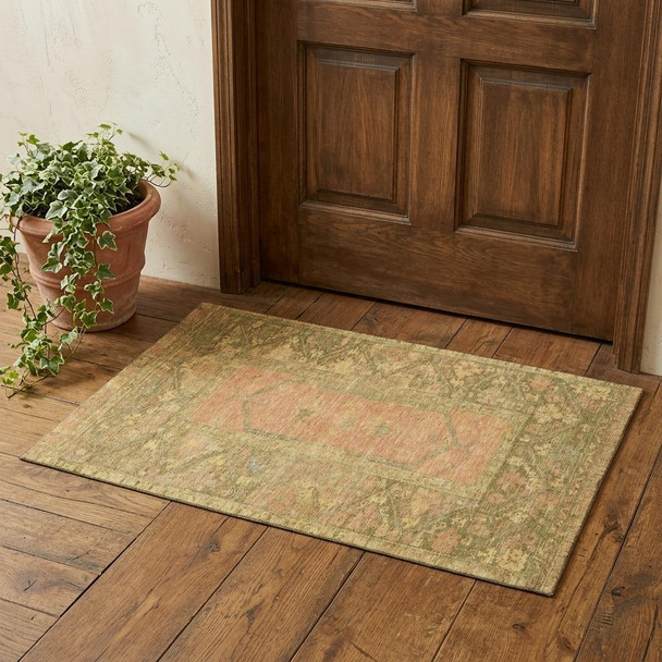 3' X 5' Coral And Gold Oriental Washable Area Rug With UV Protection