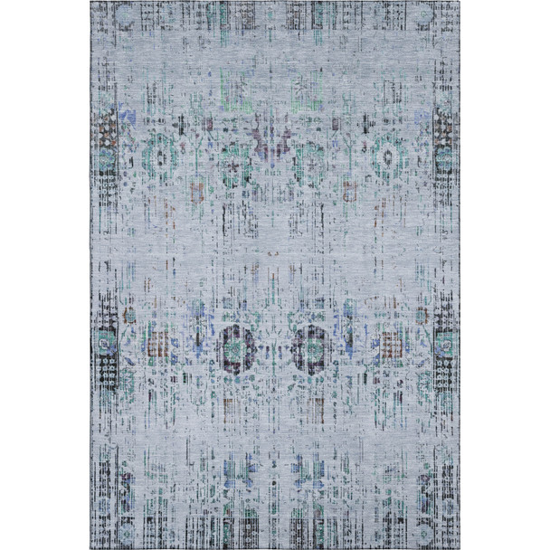 3' X 5' Blue Green And Charcoal Oriental Washable Area Rug With UV Protection