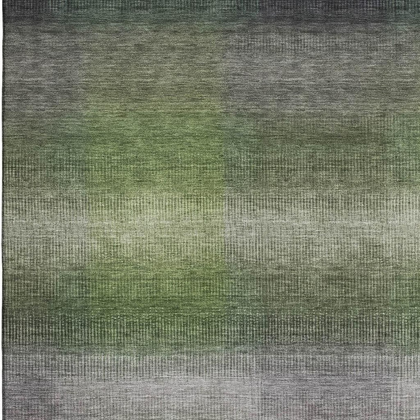 10' X 14' Olive Green Purple And Gray Striped Washable Area Rug With UV Protection