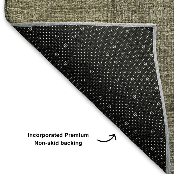 8' X 10' Pewter Green And Silver Striped Washable Area Rug With UV Protection