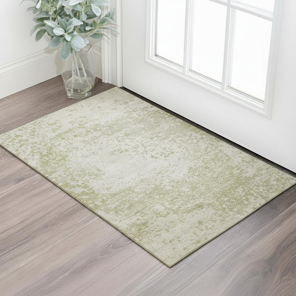 3' X 5' Beige And Ivory Abstract Washable Area Rug With UV Protection