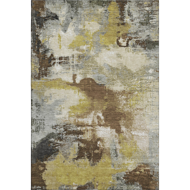 10' X 14' Brown Gray And Gold Abstract Washable Area Rug With UV Protection