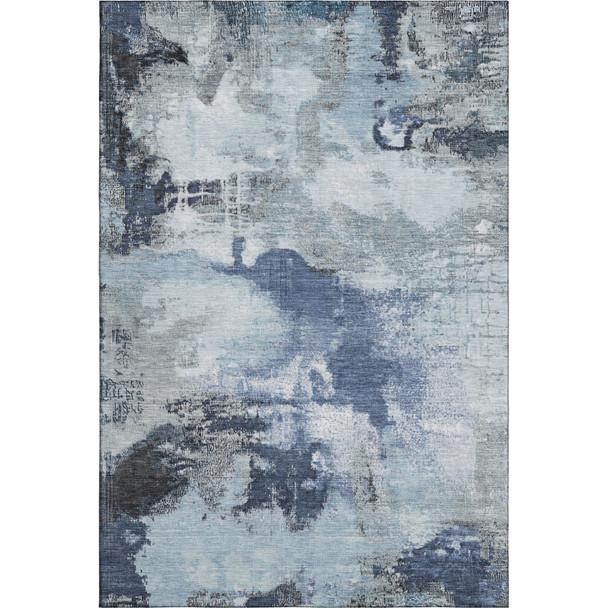 8' X 10' Blue Ivory And Gray Abstract Washable Area Rug With UV Protection