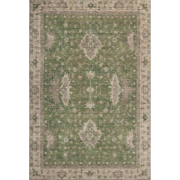 8' X 10' Artichoke Green And Beige Oriental Washable Area Rug With UV Protection