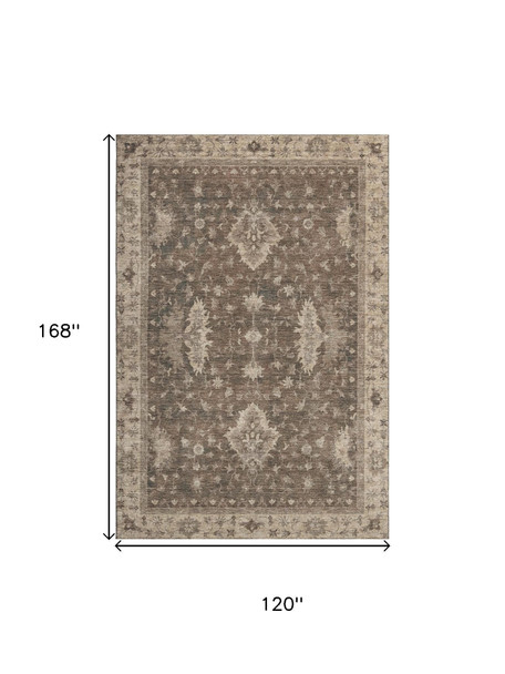 10' X 14' Brown And Beige Oriental Washable Area Rug With UV Protection
