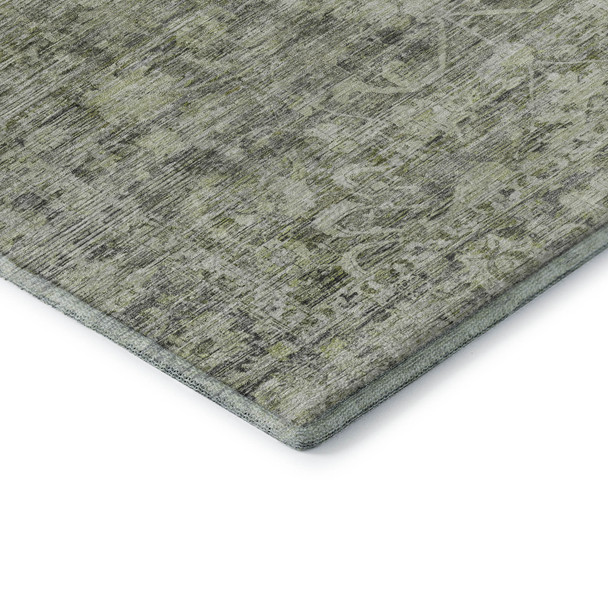 5' X 8' Artichoke Green And Gray Oriental Washable Area Rug With UV Protection