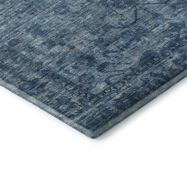 5' X 8' Blue And Navy Blue Oriental Washable Area Rug With UV Protection