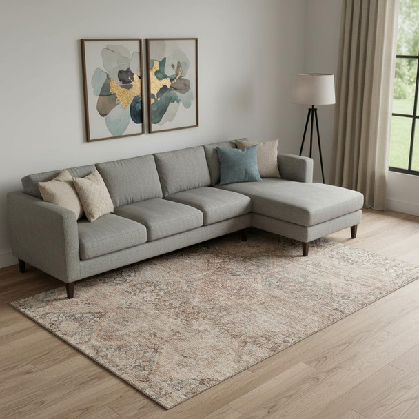 10' X 14' Copper And Gray Geometric Washable Area Rug With UV Protection