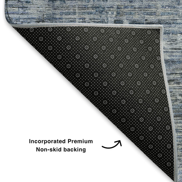 3' X 5' Blue And Gray Striped Washable Area Rug With UV Protection