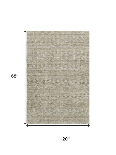 10' X 14' Taupe And Beige Striped Washable Area Rug With UV Protection