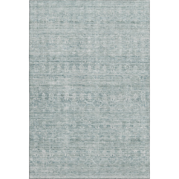 9' X 12' Turquoise And Ivory Striped Washable Area Rug With UV Protection