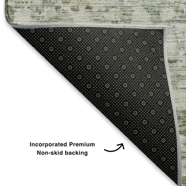 10' X 14' Green Gold And Ivory Striped Washable Area Rug With UV Protection