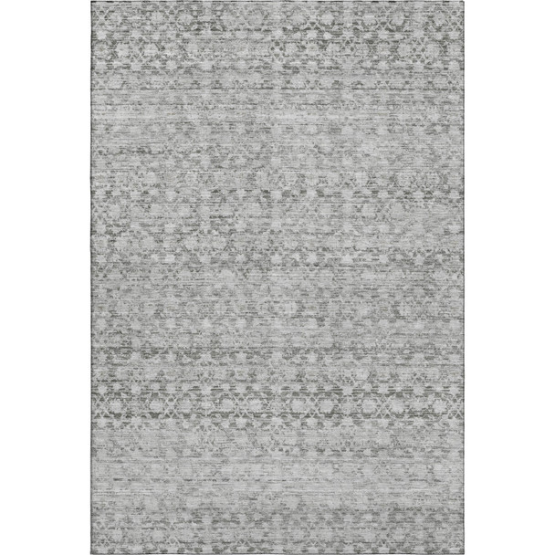 10' X 14' Gray And Silver Striped Washable Area Rug With UV Protection