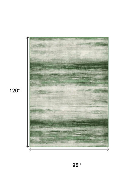 8' X 10' Green And Ivory Abstract Washable Area Rug