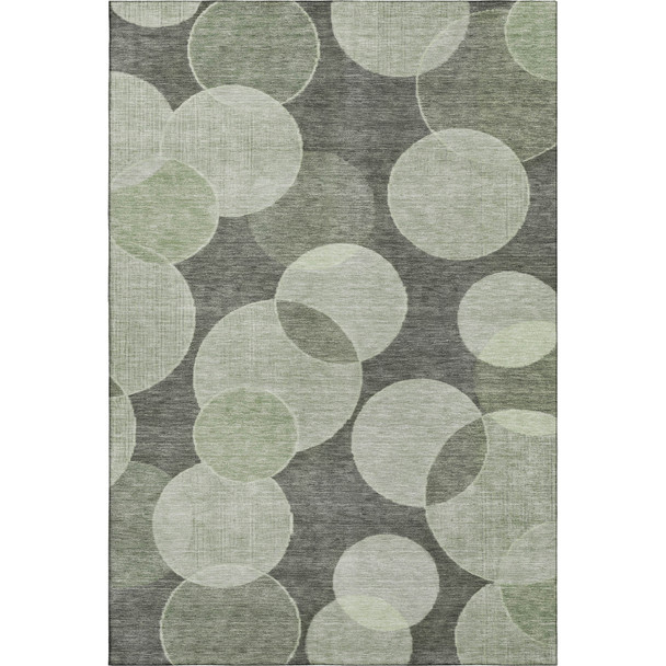 9' X 12' Artichoke Green And Gray Geometric Washable Area Rug With UV Protection