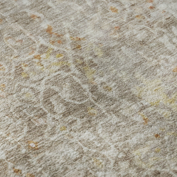 10' X 14' Brown Gold And Orange Oriental Washable Area Rug With UV Protection