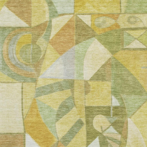 10' X 14' Fern Green Gold And Ivory Abstract Washable Area Rug With UV Protection