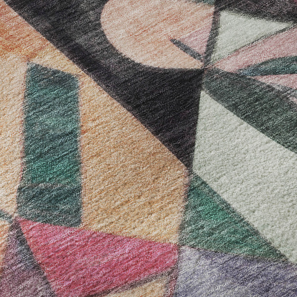3' X 5' Orange Pink And Ivory Abstract Washable Area Rug With UV Protection