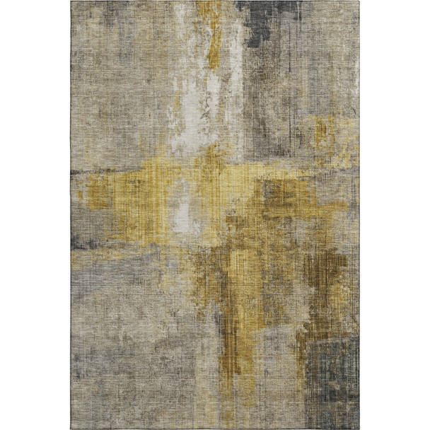 9' X 12' Granite Gray And Gold Abstract Washable Area Rug With UV Protection