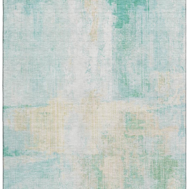 10' X 14' Teal And Ivory Abstract Washable Area Rug With UV Protection