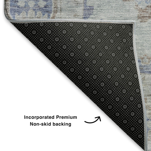 9' X 12' Blue And Brown Oriental Washable Area Rug With UV Protection