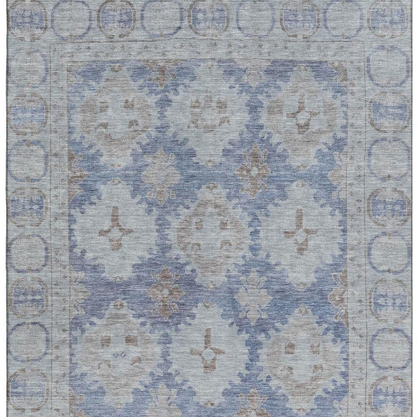 10' X 14' Blue And Brown Oriental Washable Area Rug With UV Protection