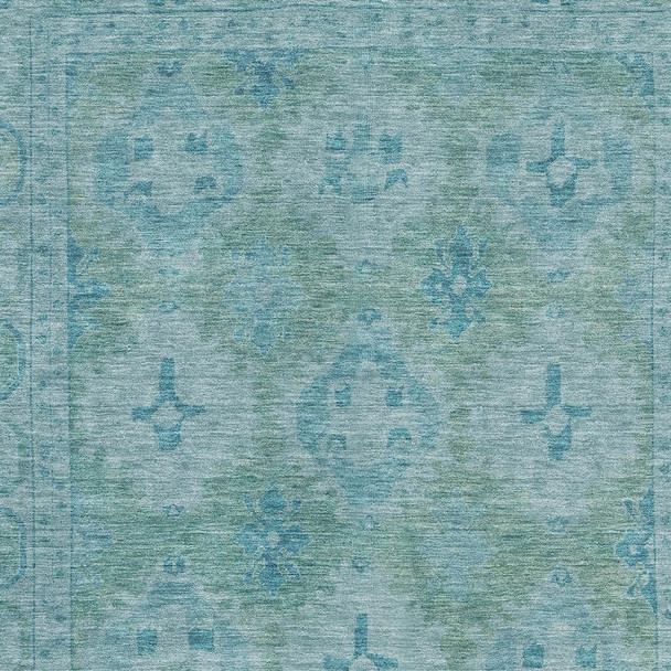3' X 5' Teal And Aqua Oriental Washable Area Rug With UV Protection