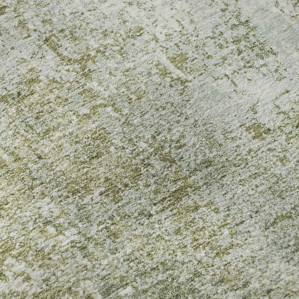 3' X 5' Artichoke Green And Ivory Abstract Washable Area Rug With UV Protection