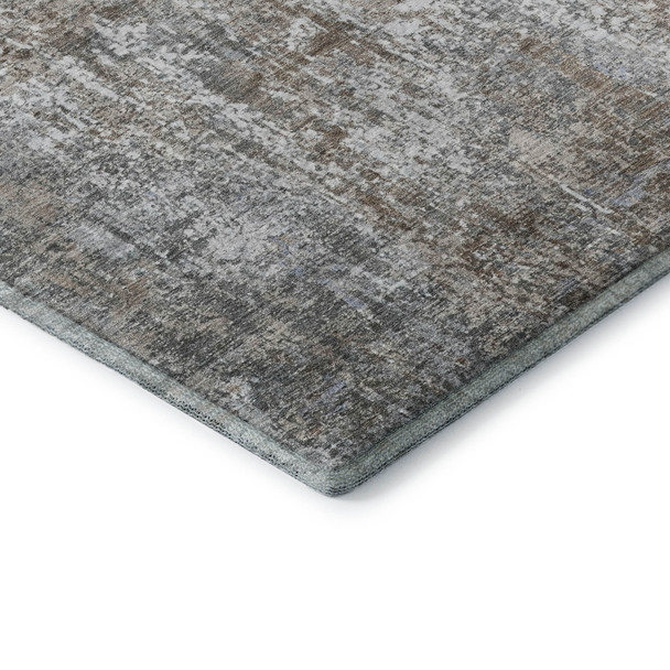 8' Brown And Ivory Abstract Washable Round Rug With UV Protection