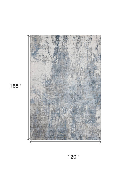 10' X 14' Blue And Ivory Abstract Washable Area Rug With UV Protection