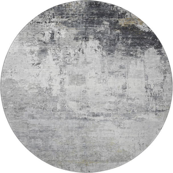 8' Gray And Silver Abstract Washable Round Rug With UV Protection