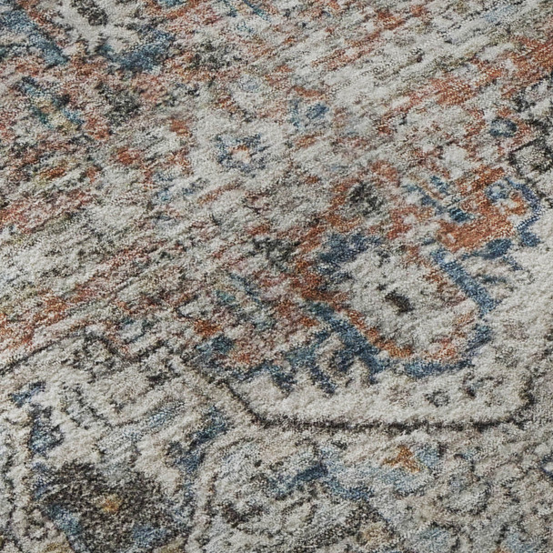 3' X 5' Ivory And Blue Oriental Washable Area Rug With UV Protection