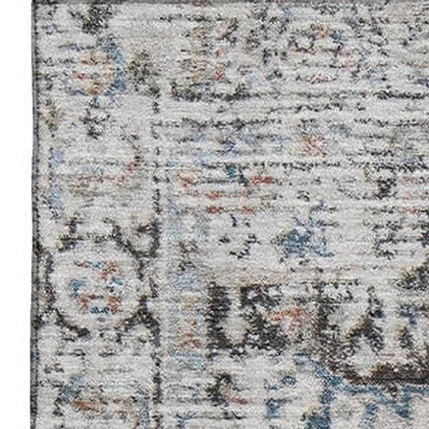 5' X 8' Ivory And Blue Oriental Washable Area Rug With UV Protection