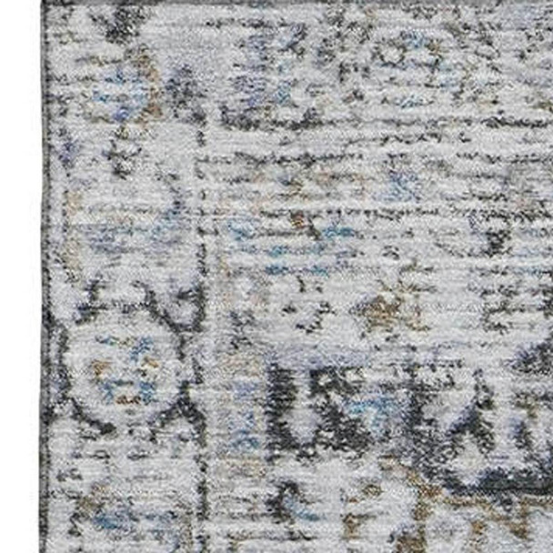 9' X 12' Linen And Blue Oriental Washable Area Rug With UV Protection