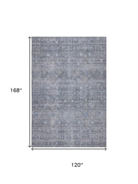 10' X 14' Blue And Gray Geometric Washable Area Rug With UV Protection