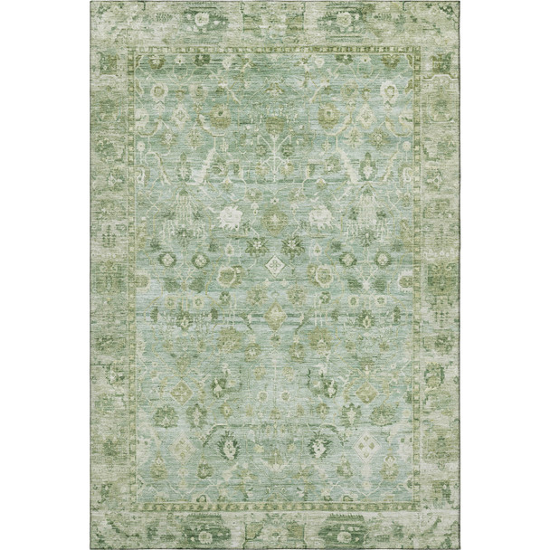 9' X 12' Artichoke Green And Ivory Oriental Washable Area Rug With UV Protection