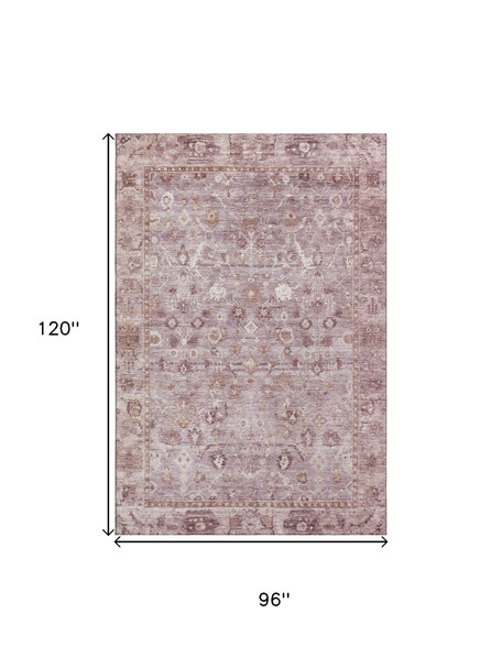 8' X 10' Blush And Ivory Oriental Washable Area Rug With UV Protection