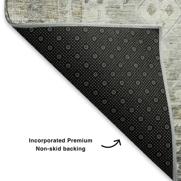 10' X 14' Pewter And Ivory Oriental Washable Area Rug With UV Protection