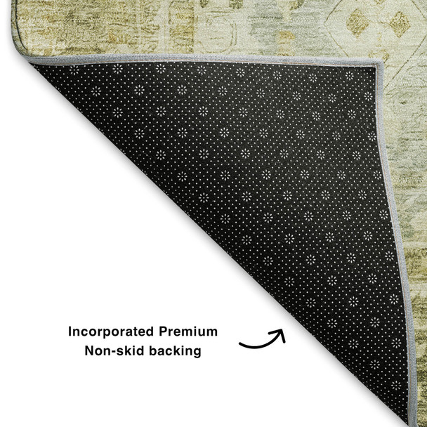 8' X 10' Sage And Ivory Oriental Washable Area Rug With UV Protection