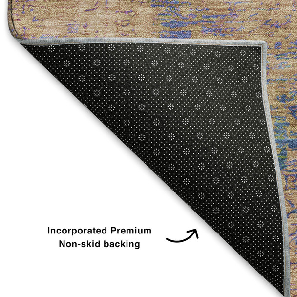 8' X 10' Navy Blue And Gold Oriental Washable Area Rug With UV Protection