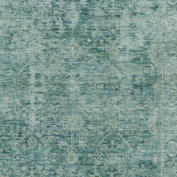 5' X 8' Teal And Beige Oriental Washable Area Rug With UV Protection