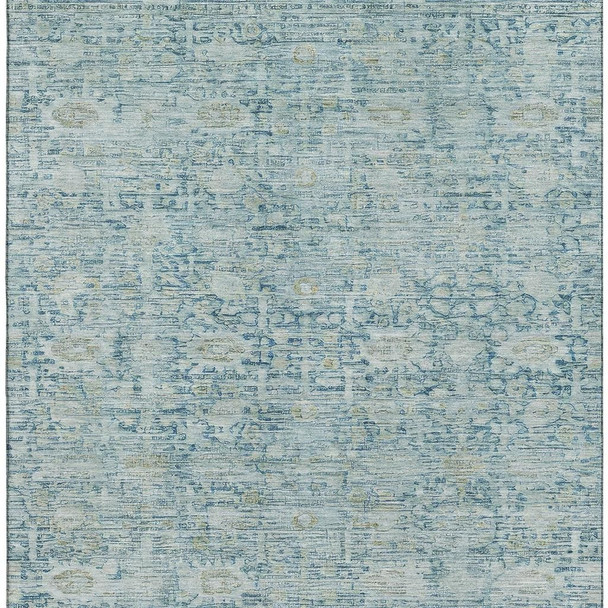9' X 12' Blue And Ivory Oriental Washable Area Rug With UV Protection