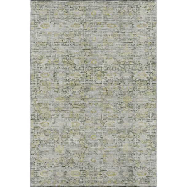 3' X 5' Pewter And Gold Oriental Washable Area Rug With UV Protection