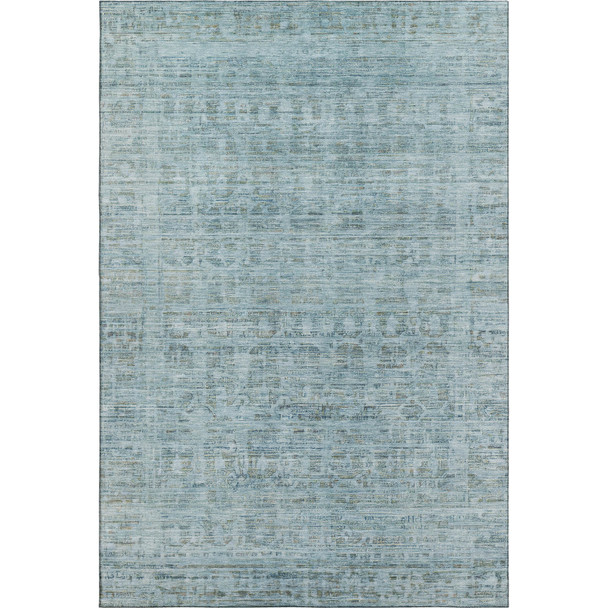 5' X 8' Sky Blue And Denim Blue Oriental Washable Area Rug With UV Protection