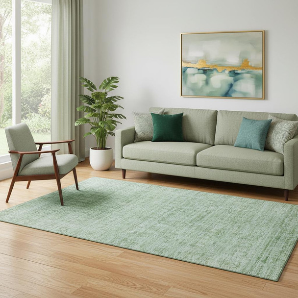5' X 8' Teal And Pale Aqua Oriental Washable Area Rug With UV Protection