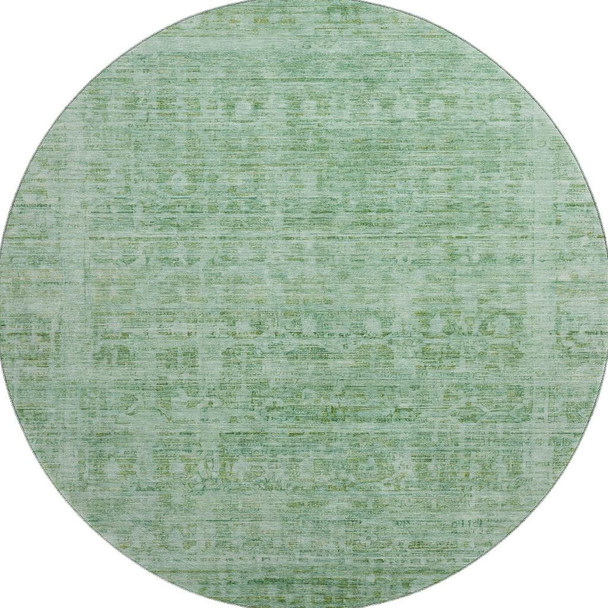 8' Teal And Pale Aqua Oriental Washable Round Rug With UV Protection