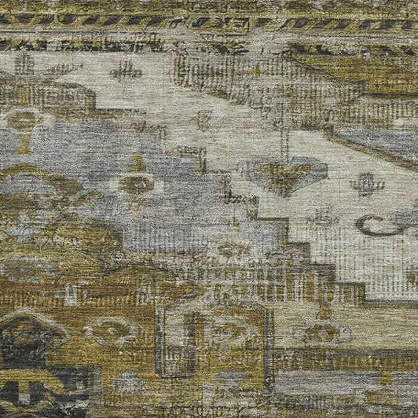 9' X 12' Brown Ivory And Gray Oriental Washable Area Rug With UV Protection