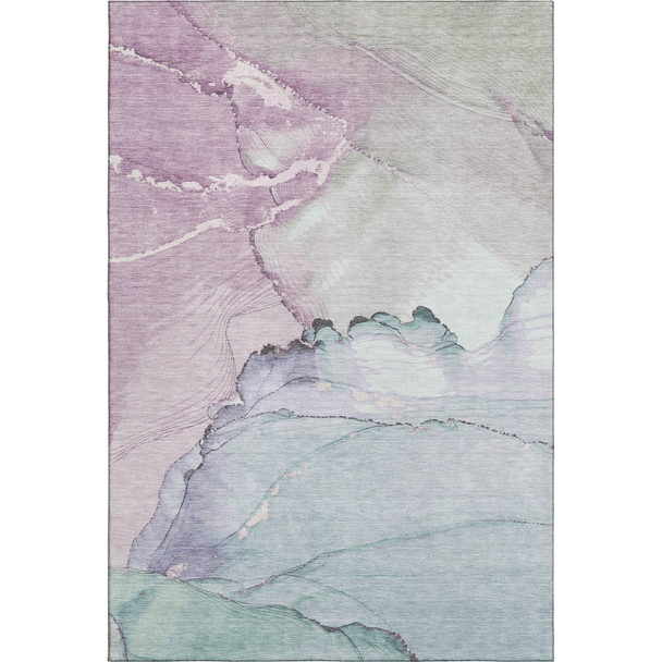 8' X 10' Pale Aqua Lavender And Ivory Abstract Washable Area Rug With UV Protection
