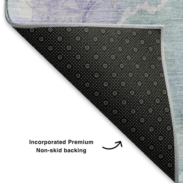 10' X 14' Lavender And Blue Abstract Washable Area Rug With UV Protection